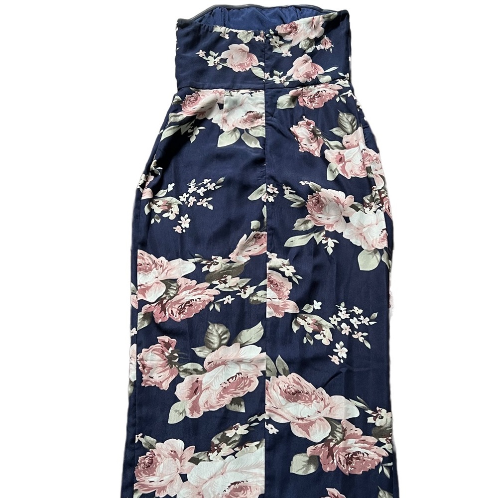 SHOWPO NAVY BLUE FLORAL “TAKE IT FROM THE TOP” STRAPLESS MAXI DRESS - Picture 10 of 14